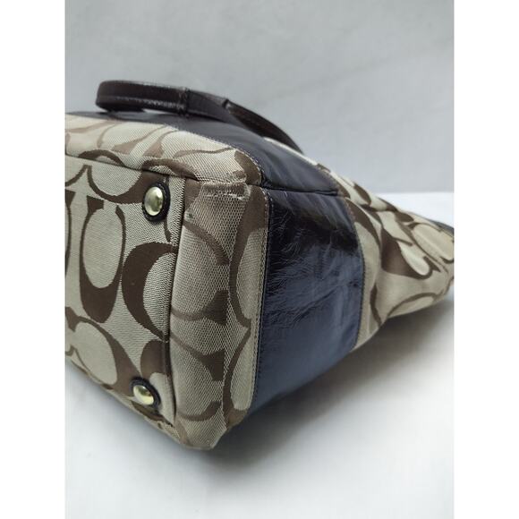 Coach Signature Brown Canvas Stripe Double Handles Diaper Tote Bags - Picture 15 of 16